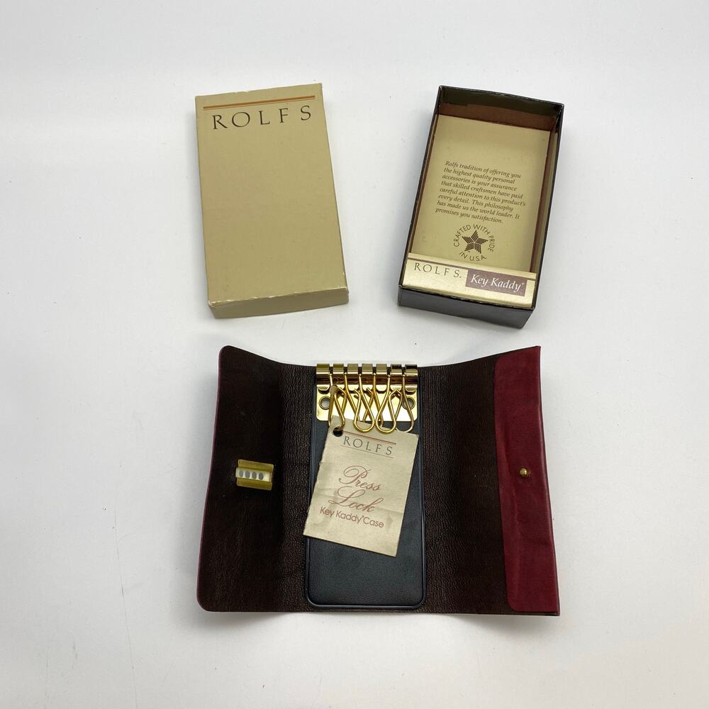 As Is Vintage ROLFs Key Kaddy Burgundy Leather Cowhide Trifold Key Holder NOS